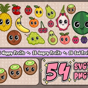 Cute Fruits Bundle svg⎥Cute Fruit Faces svg⎥Educatieve svg⎥svg voor cricut en silhouet⎥trendy svg en png