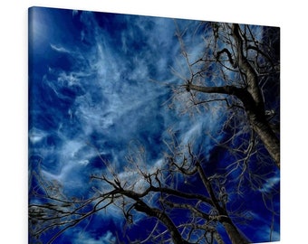 Arte de parede de árvore, arte de parede de céu, arte em tela de céu de árvore, pintura de árvore, arte de parede de nuvens, impressão de árvore, pintura de nuvens, decoração de casa