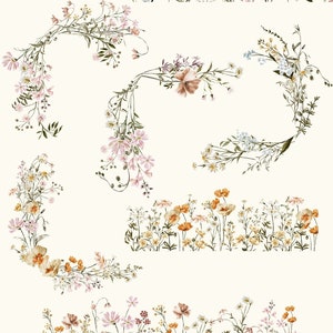 Puede incluir: Ocho bordes florales de acuarela con flores rosas, blancas y naranjas. Los bordes son perfectos para agregar un toque de naturaleza a tus dise&ntilde;os.