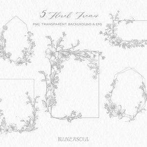 frame flower clipart line art botanical clipart handdrawn wildflower PNG EPS logo design elements wedding invitation delicate commercial use