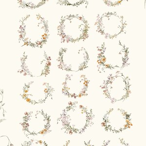 Puede incluir: Conjunto de 18 coronas florales de acuarela sobre un fondo blanco. Las coronas est&aacute;n hechas de varias flores y vegetaci&oacute;n en tonos de rosa, amarillo y verde. El texto "18 WREATHS" y "png transparent background" est&aacute; en la parte superior de la imagen. El texto "BLUMENSOUl" est&aacute; en la parte inferior de la imagen.