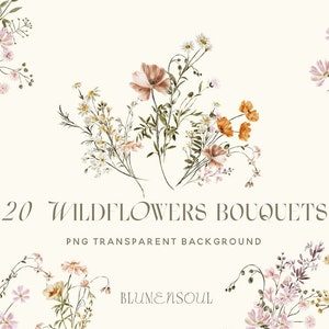 Wildflower clipart, bloemen clipart, Wildflower boeketten, weidebloemen, commercieel gebruik, babyshower, aquarel kleine bloemen, logo ontwerp