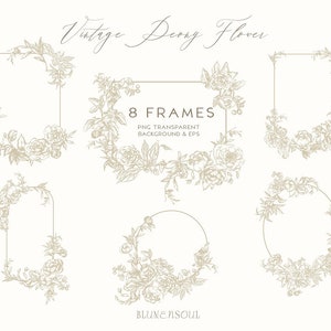 frames clipart line art peony flower vintage fine art botanical PNG EPS logo design elements hand drawn peonies floral wedding invitation