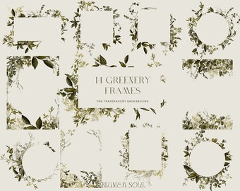 greenery frames watercolor clipart greenery borders PNG digital download wedding invitations leaves branch twigs commercial use