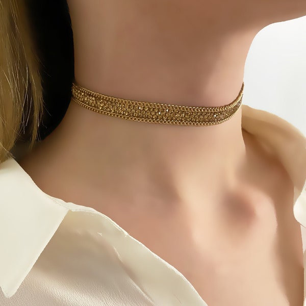 Rose Choker Necklace - Rose Gold Swarovski Crystals - Diamond Choker - Rose Gold Choker Necklace - Gold Choker - Glitter Choker