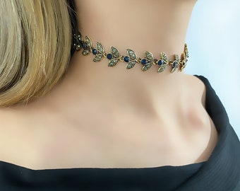 Gargantilla de tenis de latón: collar dorado vintage, estilo bohemio chic