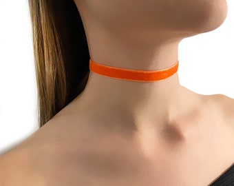 Orange Velvet Choker Necklace - Orange Color Velvet Choker - Orange Choker Necklace - Thin Choker Necklace - Bohemian Choker