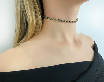 Gargantilla de tenis de latón: collar dorado vintage, estilo bohemio chic