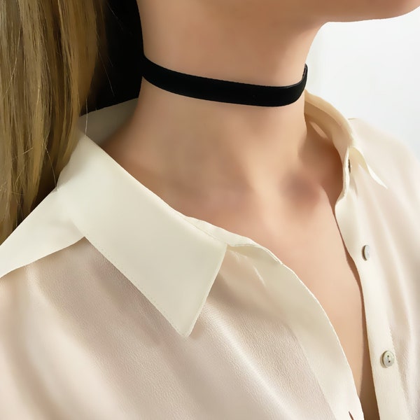 Black Velvet Choker Necklace - Velvet Choker - Black Choker Necklace - Thin Choker Necklace - Bohemian Choker - Gothic Choker