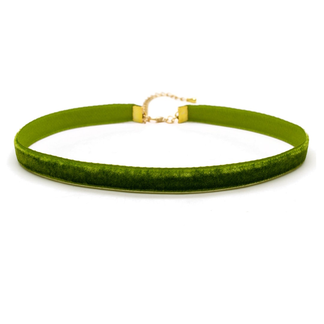Green Velvet Choker Necklace Velvet Choker Khaki Green Etsy
