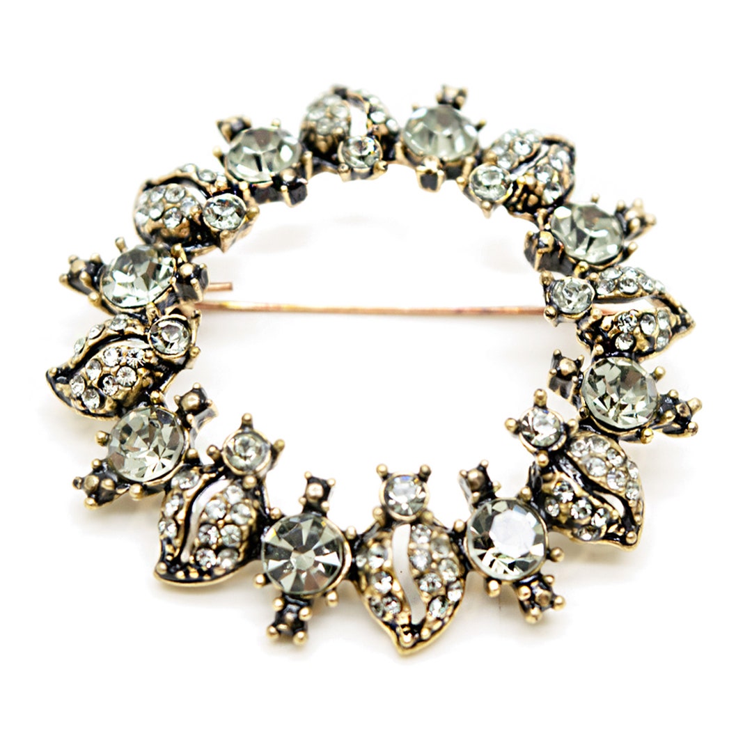 Vintage Brooch Brass Brooch Swarovski Brooch Crystal Etsy