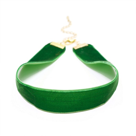 Green Velvet Choker Necklace Thick Velvet Choker Green Choker