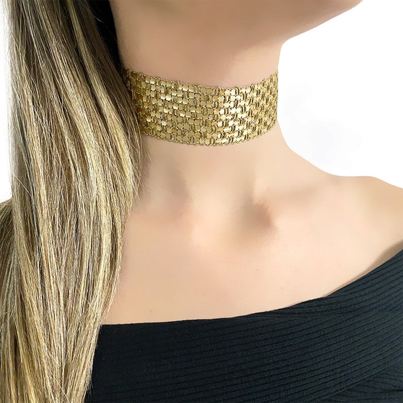 Gold Color Choker Necklace Gold Handcrafted Choker Thick Gold Choker Necklace Bridal Choker Wedding Necklace Bridesmaid Choker image 3