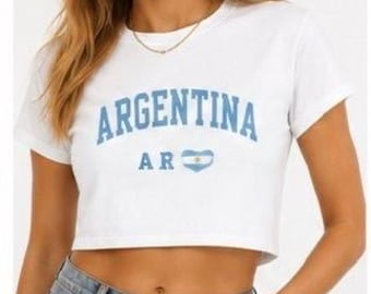Top corto de Argentina para el Mundial 2026, camiseta de fútbol de Argentina, camiseta corta de fútbol para mujer, camiseta para aficionados de Argentina, top deportivo de fútbol estilo Y2K