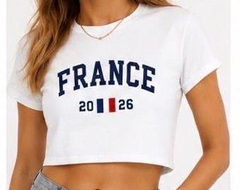 Top corto de Francia para el Mundial 2026, camiseta de fútbol de Francia, camiseta corta de fútbol para mujer, camiseta para aficionados al fútbol francés, top deportivo de fútbol estilo Y2K