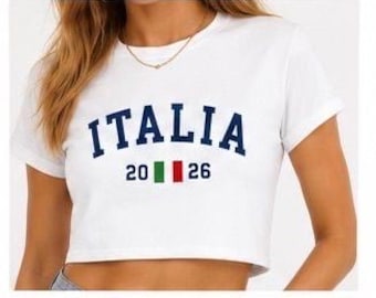 Top corto Italia Mundial 2026, Camiseta de fútbol de Italia, Camiseta corta de fútbol para mujer, Camiseta para aficionados al fútbol italiano, Top corto deportivo estilo Y2K