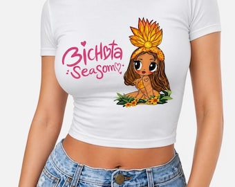 Top corto Bichota Season, camiseta Tropical Latina Girl, atuendo para el festival Coachella.