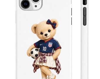 Funda para teléfono con diseño de osito de peluche del Mundial de EE. UU. 2026 / Funda con diseño de chica futbolista coqueta / Estética futbolística adorable para iPhone y Samsung