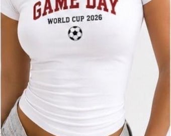 Camiseta para bebé con estampado del día del partido del Mundial 2026, top corto de fútbol, camiseta para aficionados al fútbol, camiseta deportiva Y2K para mujer, conjunto adorable para el día del partido de fútbol.