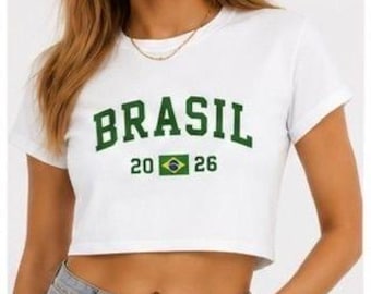 Top corto Brasil Mundial 2026, Camiseta de fútbol de Brasil, Camiseta corta de fútbol para mujer, Camiseta para fans de Brasil, Top deportivo de fútbol estilo Y2K