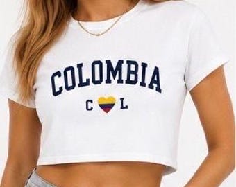 Top corto de Colombia para el Mundial 2026, camiseta de fútbol de Colombia, camiseta corta de fútbol para mujer, camiseta para aficionados al fútbol colombiano, top deportivo de fútbol estilo Y2K
