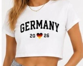 Top corto de Alemania para el Mundial 2026, camiseta de fútbol de Alemania, camiseta corta de fútbol para mujer, camiseta para aficionados al fútbol alemán, top deportivo de fútbol estilo Y2K