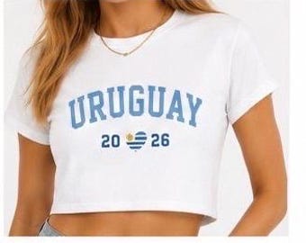 Top corto Uruguay Mundial 2026, Camiseta de fútbol Uruguay, Camiseta corta de fútbol para mujer, Camiseta para aficionados de Uruguay, Top deportivo de fútbol estilo Y2K