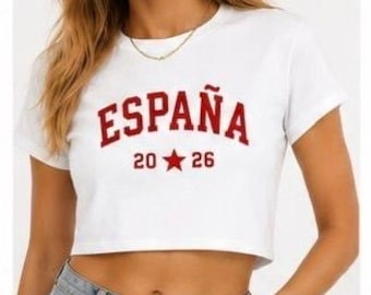 Top corto de España para el Mundial 2026, camiseta de fútbol de España, camiseta corta de fútbol para mujer, camiseta de fan de España, top deportivo de fútbol estilo Y2K