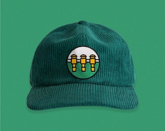 Turquoise Colored Three Rod Barrage Foosball Embroidered Corduroy Hat