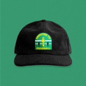 Black Colored Addicted To Foosball Embroidered Corduroy Hat