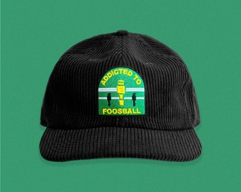 Black Colored Addicted To Foosball Embroidered Corduroy Hat