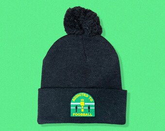 Addicted To Foosball Embroidered Pom Pom Beanie