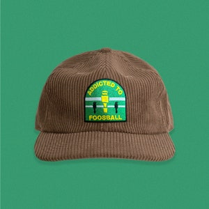 Brown Colored Addicted To Foosball Embroidered Corduroy Hat