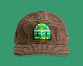 Brown Colored Addicted To Foosball Embroidered Corduroy Hat