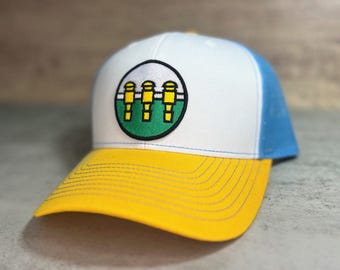 Richardson Yellow, White and Blue Three Rod Barrage Embroidered Foosball Hat