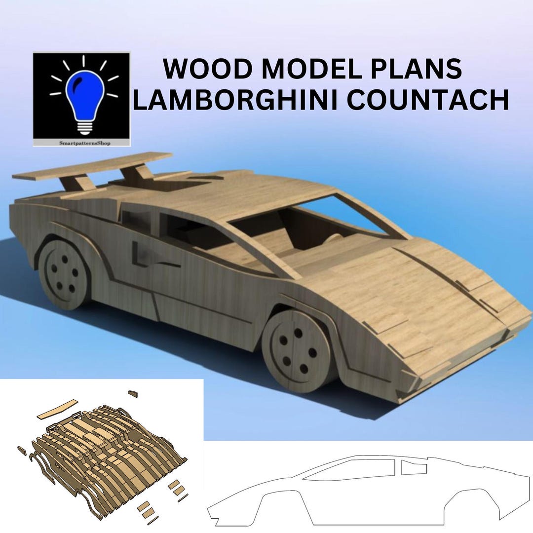 Lamborghini Countach DIY Wood Plans Patterns Plus DXF and SVG