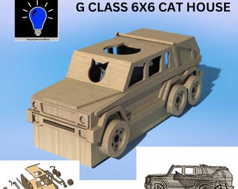 Unique Cat House Mercedes G Wagon 6x6 inspired design DIY wood plans plus dxf and SVG files laser cut cnc