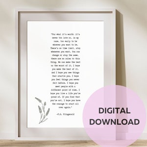 For What It Worth Zitat, F Scott Fitzgerald, Wandkunst, Digitaldruck, Schlafzimmerdekor, bedruckbar, Typografie, Wohnheim, Inspiration, Literatur