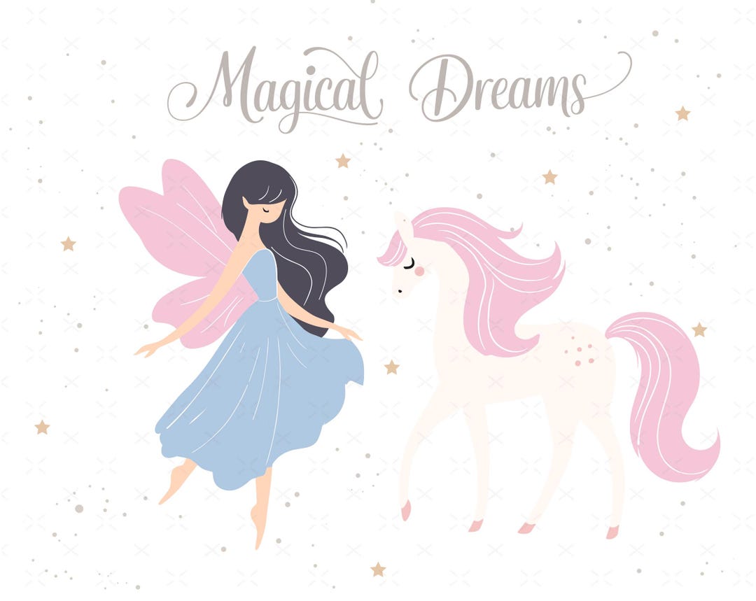 Magical Fairy & Unicorn Clipart – Pastel Fantasy Illustration, Princess ...