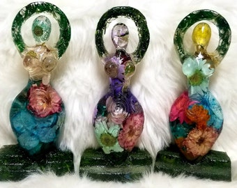 Flowered Goddess Statues/Triple Moon Goddess