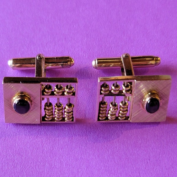 Vintage Gold Abacus Cufflinks with Sapphires, Abacus Jewelry, 14K Gold Cufflinks, Suit Accessories, Math Gift