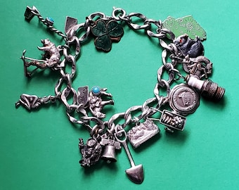 Sterling Silver Charm Bracelet 1970's Vintage Travel theme 48.3grams