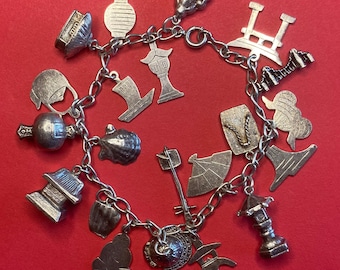 Vintage Asian Themed Charm Bracelet 21 Charms Sterling Silver 29 grams