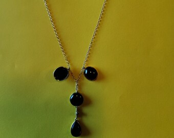 Amythest cabochon 5 gem necklace with small diamond 9k Gold 15.5 inch
