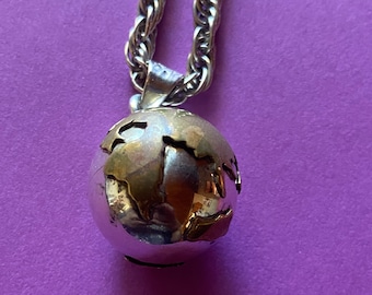 Mexico 925 Sterling Silver Brass World Globe Rope Chain Necklace 18 Inch 30.1 Grams