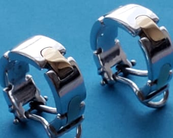 Tiffany & Co. Sterling Silver 18K Yellow Gold Interlink Clip On Hoop Earrings light scratching 14.8grams