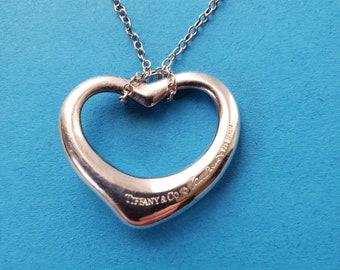 Tiffany & Co. Elsa Peretti Sterling Silver 925 27mm Open Heart Pendant Necklace 9.9grams