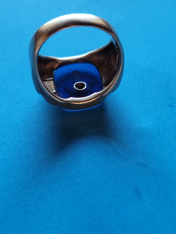 Blue Stone Men's Masons Gold Ring 10K Damaged, De… - image 5