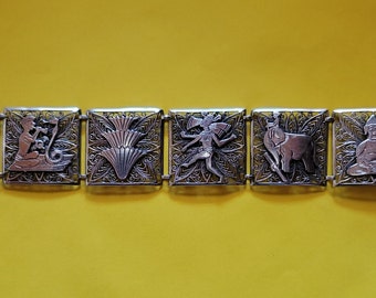 Vintage 1950's Filigree 835 Silver Bracelet India 33.5 grams 7.5 Inches