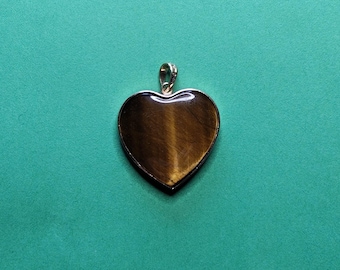 14K FJG Logo 585 Gold Heart Tigers Eye Pendant Chatoyant 7.4 Gram